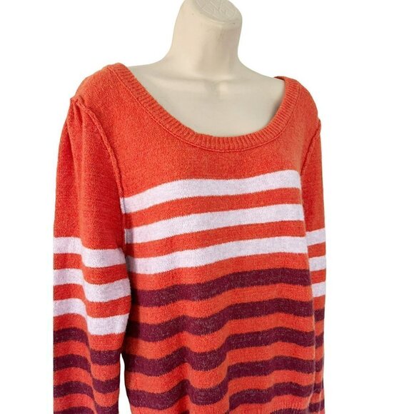 Free People Complete Me Orange Striped Alpaca Wool Blend Sweater Womans Sz M NWT - Picture 4 of 11